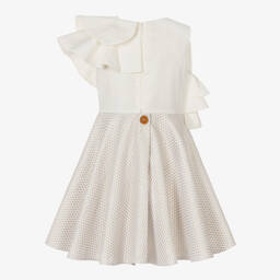 Jessie and James London-فستان قطن تويل وجاكارد منقط لون عاجي وذهبي | Childrensalon Outlet