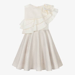 Jessie and James London-فستان قطن تويل وجاكارد منقط لون عاجي وذهبي | Childrensalon Outlet