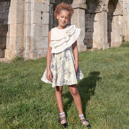 جيسي آند جيمس لندن-فستان قطن تويل وجاكارد لون عاجي بطبعة ورود | Childrensalon Outlet