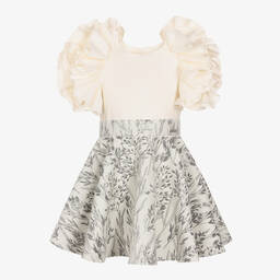 Jessie and James London-Girls Ivory Cotton & Jacquard Dress | Childrensalon Outlet