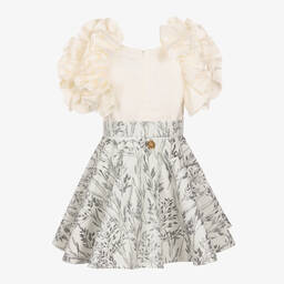 Jessie and James London-Girls Ivory Cotton & Jacquard Dress | Childrensalon Outlet