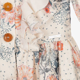 جيسي آند جيمس لندن-فستان مزيج فيسكوز مزين بكشكش لون عاجي بطبعة ورود | Childrensalon Outlet