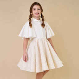 Jessie and James London-Girls Ivory & Gold Floral Jacquard Dress | Childrensalon Outlet