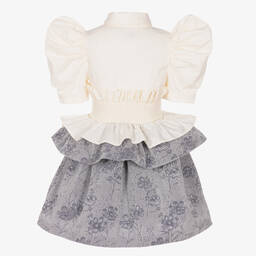 Jessie and James London-Кремово-серое платье с цветочным узором | Childrensalon Outlet
