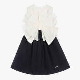 Jessie and James London-Girls Ivory & Navy Blue Cotton Dress | Childrensalon Outlet