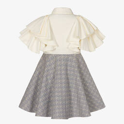 Jessie and James London-Girls Ivory Ruffle Jacquard Dress | Childrensalon Outlet