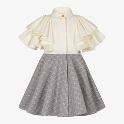 Jessie and James London-Girls Ivory Ruffle Jacquard Dress | Childrensalon Outlet