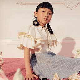 Jessie and James London-Girls Ivory Ruffle Jacquard Dress | Childrensalon Outlet