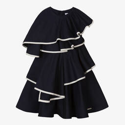 Jessie and James London-Girls Navy Blue Asymmetric Ruffle Dress | Childrensalon Outlet