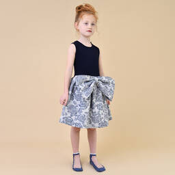Jessie and James London-Синее жаккардовое платье с цветами | Childrensalon Outlet