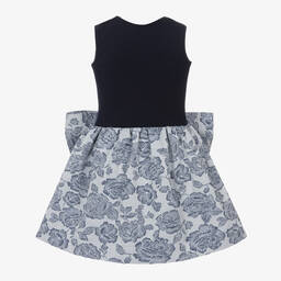 Jessie and James London-Синее жаккардовое платье с цветами | Childrensalon Outlet