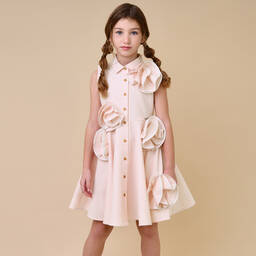 Jessie and James London-Girls Pink 3D Flower Cotton Dress | Childrensalon Outlet