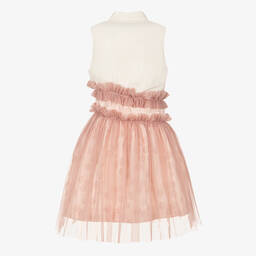 Jessie and James London-Girls Pink Cotton Jacquard & Tulle Dress | Childrensalon Outlet