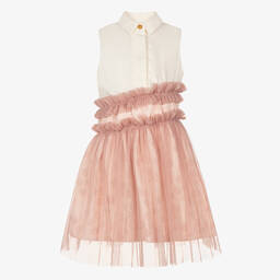 Jessie and James London-Girls Pink Cotton Jacquard & Tulle Dress | Childrensalon Outlet