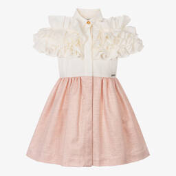 Jessie and James London-Girls Pink Cotton Lurex Striped Dress | Childrensalon Outlet