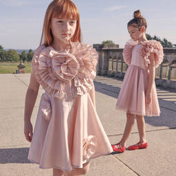 جيسي آند جيمس لندن-فستان مزيج قطن لون زهري مزين بكشكش | Childrensalon Outlet