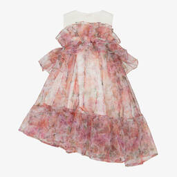 Jessie and James London-Girls Pink Floral Organza Ruffle Dress | Childrensalon Outlet