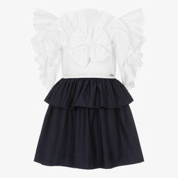 جيسي آند جيمس لندن-Girls White & Blue Ruffle Dress | Childrensalon Outlet