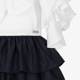 جيسي آند جيمس لندن-Girls White & Blue Ruffle Dress | Childrensalon Outlet