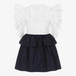 جيسي آند جيمس لندن-Girls White & Blue Ruffle Dress | Childrensalon Outlet