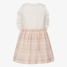 Jessie and James London-فستان مزيج قطن وكتان كاروهات لون زهري وأبيض | Childrensalon Outlet