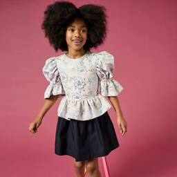 Jessie and James London-Кремово-синее платье с цветами | Childrensalon Outlet