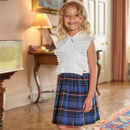 Jessie and James London-Бело-синее платье в шотландскую клетку | Childrensalon Outlet
