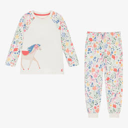 Joules-Girls Ivory Cotton Horse Pyjamas | Childrensalon Outlet