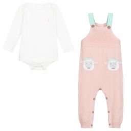 جولز-طقم دانغريز وتوب قطن لون زهري وأبيض للمولودات | Childrensalon Outlet