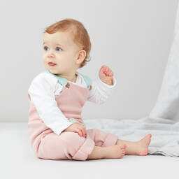 جولز-طقم دانغريز وتوب قطن لون زهري وأبيض للمولودات | Childrensalon Outlet