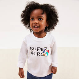Joyday-Baby Boys White Cotton Super Hero Top | Childrensalon Outlet