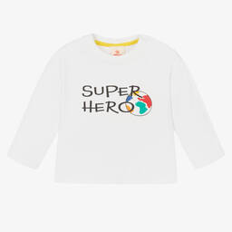 Joyday-Baby Boys White Cotton Super Hero Top | Childrensalon Outlet