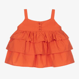 Joyday-Baby Girls Orange Cotton Ruffled Vest Top | Childrensalon Outlet