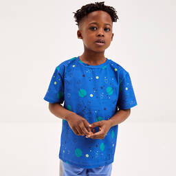 Joyday-Blue Cotton Planet & Stars T-Shirt | Childrensalon Outlet