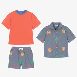 جويداي-طقم شورت قطن شامبري لون أزرق للأولاد | Childrensalon Outlet