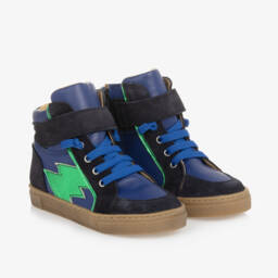 Joyday-Boys Ocean & Emerald Leather Sneakers | Childrensalon Outlet