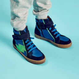 Joyday-Boys Ocean & Emerald Leather Sneakers | Childrensalon Outlet