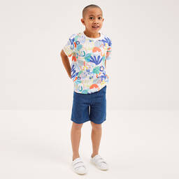 Joyday-Boys White & Blue Cotton T-Shirt | Childrensalon Outlet