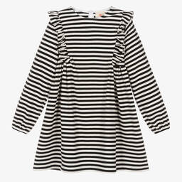 Joyday-Черное хлопковое платье в бретонскую полоску для девочек | Childrensalon Outlet