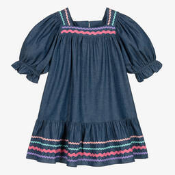 Joyday-Синее платье из шамбре с тесьмой-зигзагом | Childrensalon Outlet