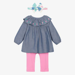 Joyday-Комплект с голубым платьем и розовыми легинсами из хлопка | Childrensalon Outlet