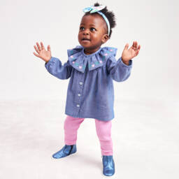 Joyday-Комплект с голубым платьем и розовыми легинсами из хлопка | Childrensalon Outlet