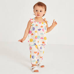 جويداي-طقم بنطلون أطفال بناتي قطن لون عاجي و زهري | Childrensalon Outlet