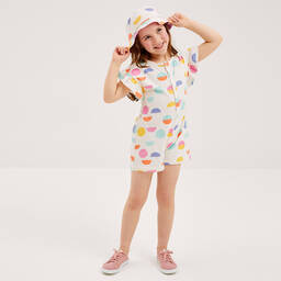 Joyday-Girls Ivory & Pink Cotton Circles Playsuit | Childrensalon Outlet