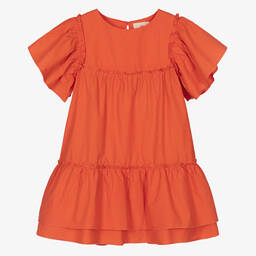 Joyday-Girls Orange Cotton Dress | Childrensalon Outlet