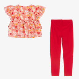 جويداي-طقم ليغنغز قطن جيرسي لون زهري وأحمر للبنات | Childrensalon Outlet