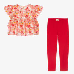 جويداي-طقم ليغنغز قطن جيرسي لون زهري وأحمر للبنات | Childrensalon Outlet
