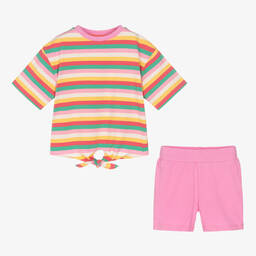 جويداي-طقم شورت قطن جيرسي مقلم لون زهري للبنات | Childrensalon Outlet