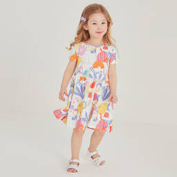 Joyday-فستان قطن جيرسي لون أبيض وزهري | Childrensalon Outlet