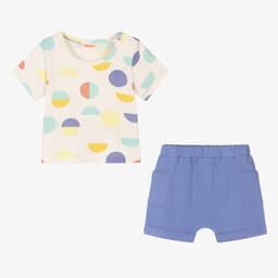 Joyday-Кремовый хлопковый топ с кругами и синие шорты | Childrensalon Outlet